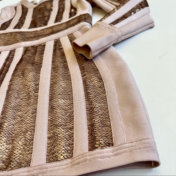 House of CB Massima Bandage Dress Pink and Gold - Picture 5 of 14